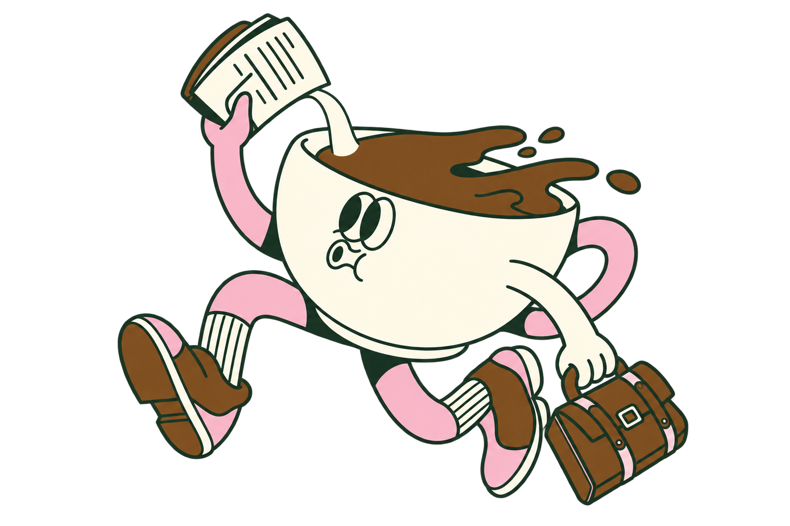 Personaje de taza de Velúa sirviendo café