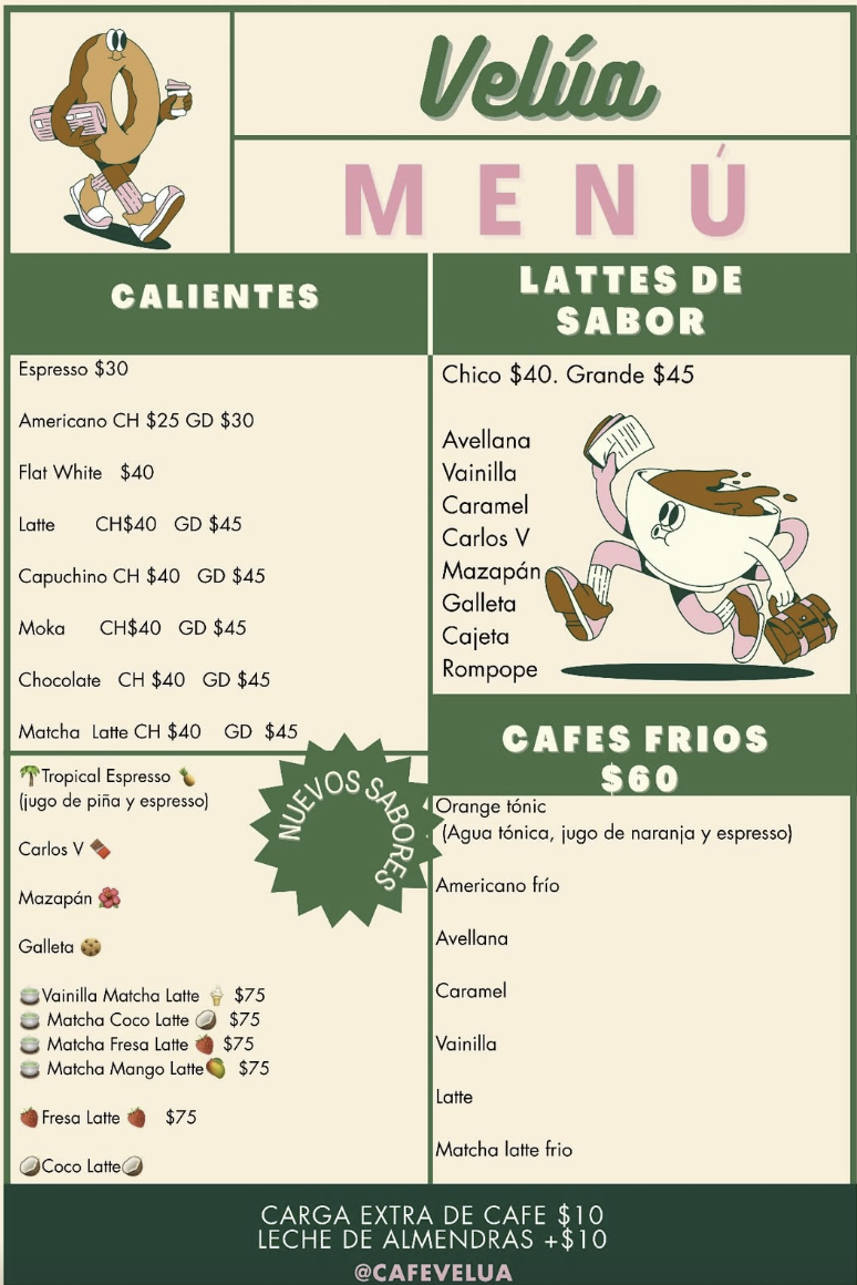 Menú de referencia de Café Velúa